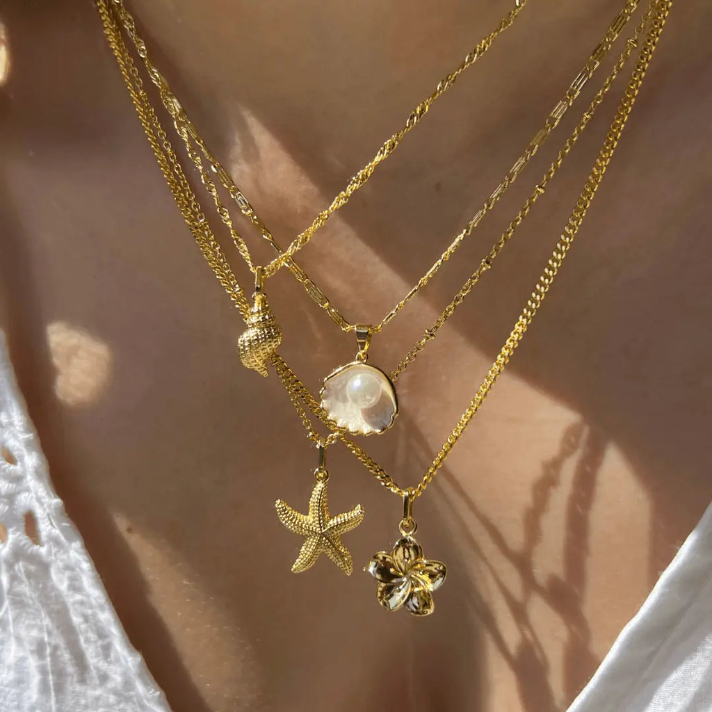 Gold Plated Women's Hypoallergenic Hibiscus Necklace