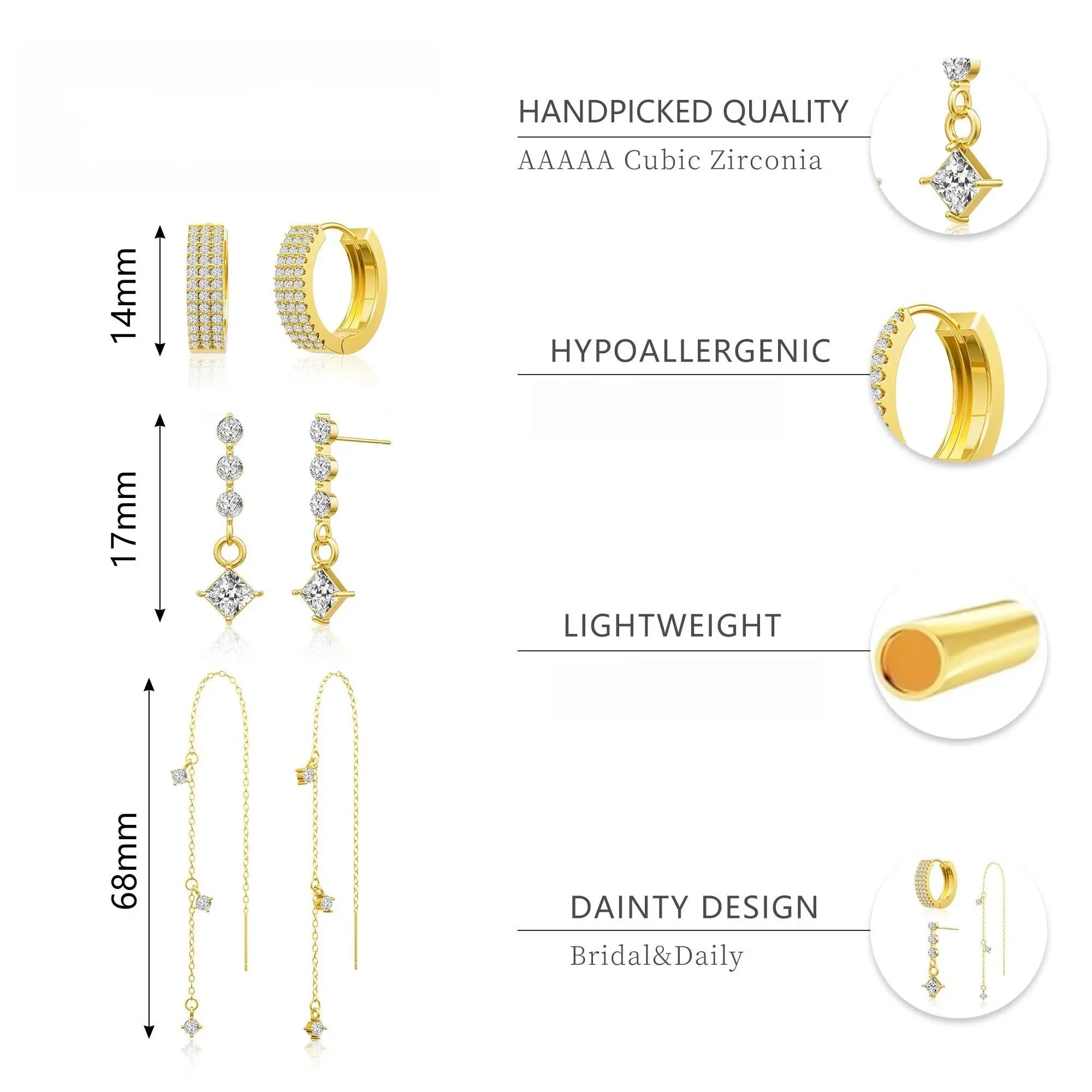 3 Layered Chain Earrings For Women