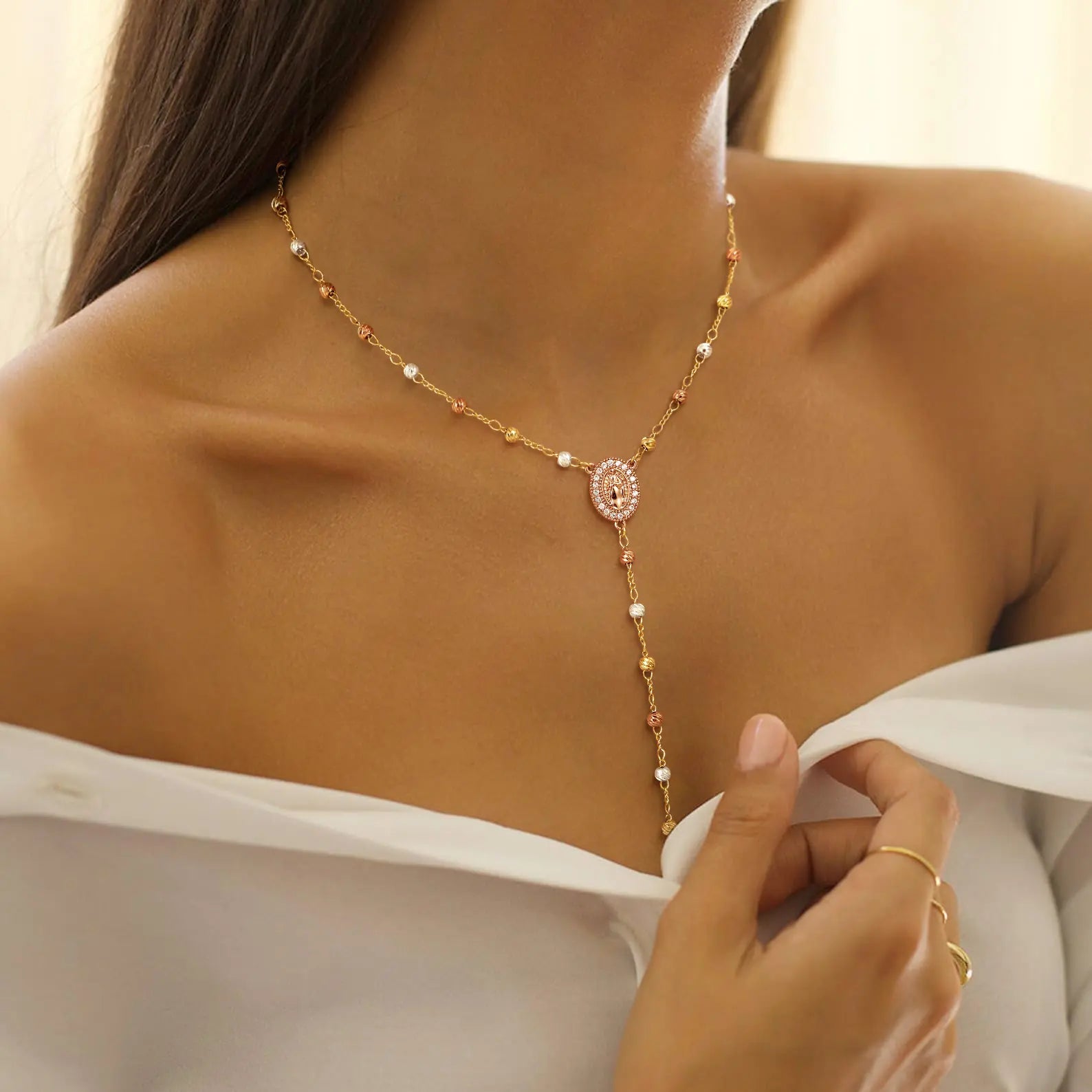 Gold Virgin Mary Cross Necklace